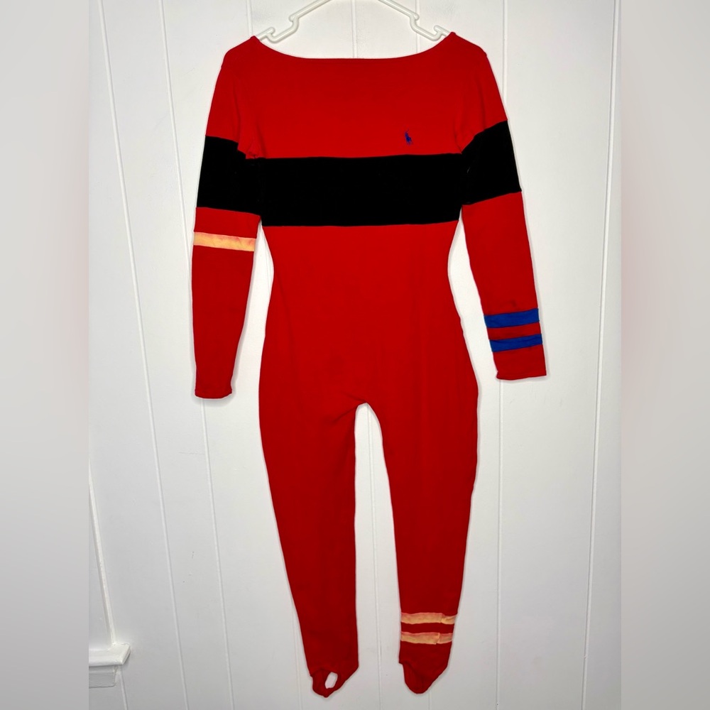 VINTAGE Ralph Lauren POLO Red Black Leotard Ski Outfit Stirrups One Piece 90’s - Picture 3 of 13